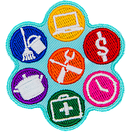 Several symbols representing various life skills are in colourful circles.