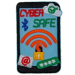 A phone with the words Cyber Safe on it, and a wifi with a lock.