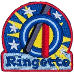 Two ringette sticks hold a ring above the word Ringette.