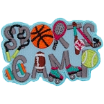 The words Sports Camp are spelled out with various sports equipment