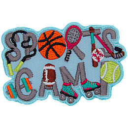 The words Sports Camp are spelled out with various sports equipment