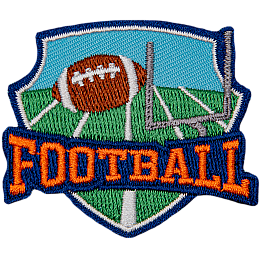 A football going over a goal post above the word football.