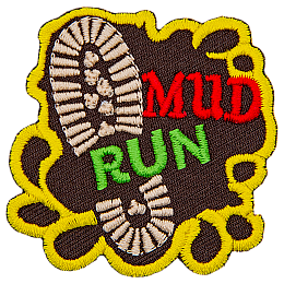 A boot print in the mud with the words Mud Run.