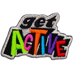 This metallic bordered crest has the word Get stacked on top of Active.