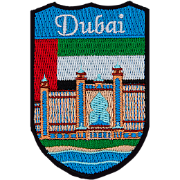 This patch displays the Atlantis hotel of Dubai with the United Arab Emirates flag behind it.