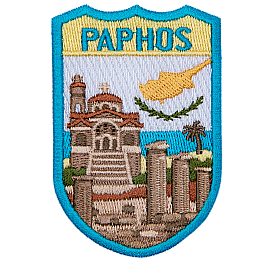 The Church of Panagia Theoskepasti under the word Paphos and in front of the Cyprus flag. 