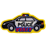 This patch is a black and white police car with text on the door that says Police Visit.
