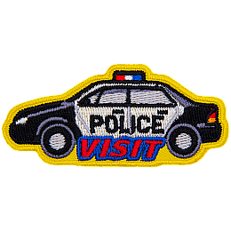 This patch is a black and white police car with text on the door that says Police Visit.