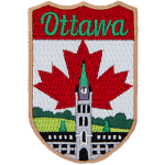 This shield patch has the name Ottawa embroidered at the top. Below it is parliament hill.