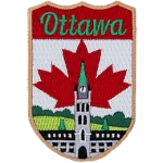 This shield patch has the name Ottawa embroidered at the top. Below it is parliament hill.