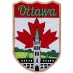 This shield patch has the name Ottawa embroidered at the top. Below it is parliament hill.