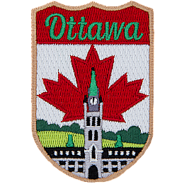 This shield patch has the name Ottawa embroidered at the top. Below it is parliament hill.