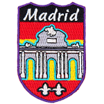 This shield-shaped patch has the city name Madrid at the top and the beautiful Puerta de Alcala below.