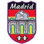 This shield-shaped patch has the city name Madrid at the top and the beautiful Puerta de Alcala below.