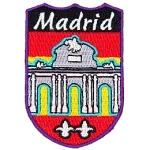 This shield-shaped patch has the city name Madrid at the top and the beautiful Puerta de Alcala below.