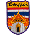 Bangkok is embroidered above an orange, Thai-style building. The flag of Thailand replaces the sky.