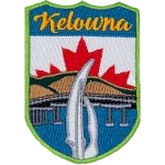 The name Kelowna is above the Kelowna sails. The sky is replaced by the Canadian flag.