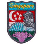 The word Singapore is above the Merlion, shells, and coral. The flag of Singapore replaces the sky.