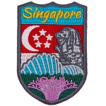 The word Singapore is above the Merlion, shells, and coral. The flag of Singapore replaces the sky.