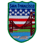 This patch displays San Francisco’s Golden Gate Bridge with the United States of America flag.