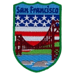 This patch displays San Francisco’s Golden Gate Bridge with the United States of America flag.