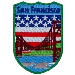 This patch displays San Francisco’s Golden Gate Bridge with the United States of America flag.