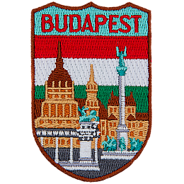 The name Budapest is above the Hungary flag and Hereo's Square. 