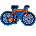 An orange bicycle on a blue background.