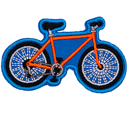 An orange bicycle on a blue background.