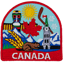 The word Canada is below a myriad of Canadian-themed images.
