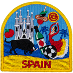 The word Spain is written under a myriad of Spanish-themed symbols.