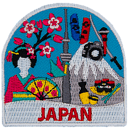 Symbols of Japanese culture are above the word Japan.