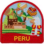 The word Peru is underneath a myriad of Peru-themed symbols.