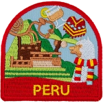 The word Peru is underneath a myriad of Peru-themed symbols.