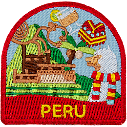 The word Peru is underneath a myriad of Peru-themed symbols.