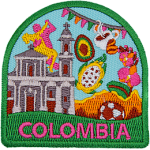 Symbols of Columbian culture are above the word Columbia. 