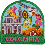 Symbols of Columbian culture are above the word Columbia. 