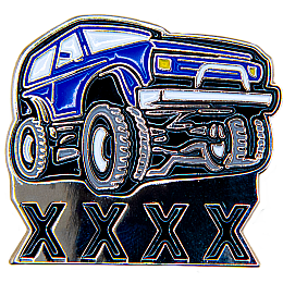 An off-roading Jeep drives over four Xs.