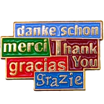 The words Danke Schon, merci, Thank You, gracias, and Grazie are each in their own boxes.