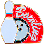 A bowling ball is hitting a bowling pin. The word bowling is written around the side.