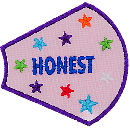 The word Honest is surrounded by multicoloured stars on a light pink background.