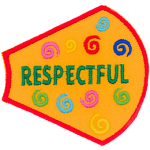 The word Respectful is surrounded by multicoloured swirls on a yellow background.