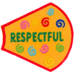 The word Respectful is surrounded by multicoloured swirls on a yellow background.