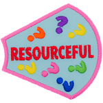 The word Resourceful is surrounded by multicoloured question marks on a light blue background.