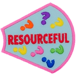 The word Resourceful is surrounded by multicoloured question marks on a light blue background.