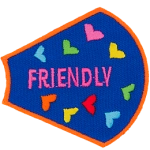 The word Friendly is surrounded by multicoloured hearts on a dark blue background.