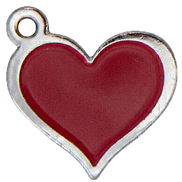 A beautiful red heart has been turned into a decorative metal charm.
