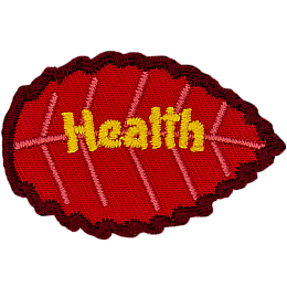 A red leaf with yellow text that says Health.