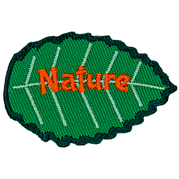 A green leaf with orange text that reads Nature.