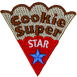 The words Cookie Super Star are on a slice of a cookie with red icing and a blue star.